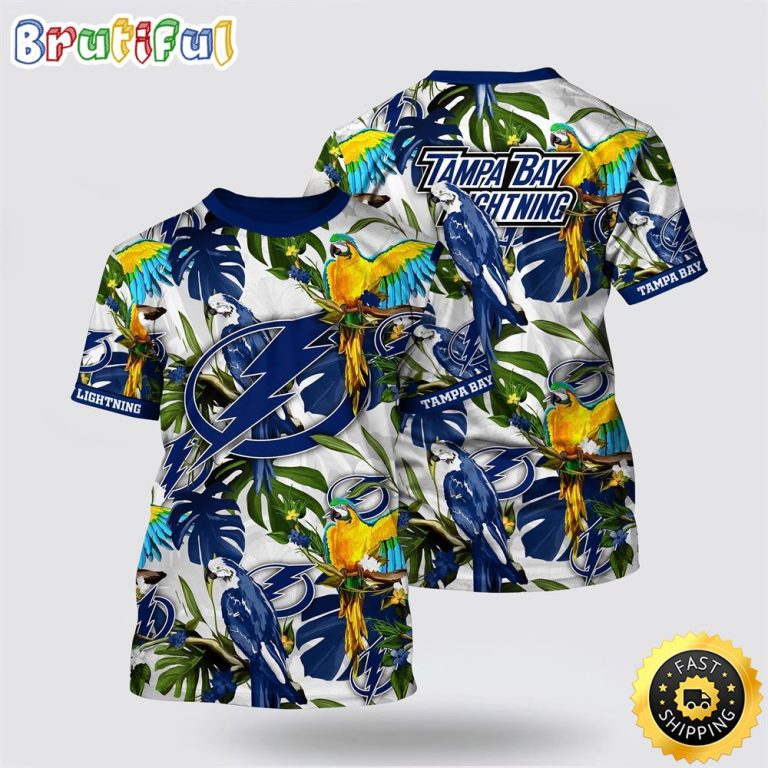 NHL Tampa Bay Lightning All Over Print T Shirt Tropical Parrot Pattern Summer T Shirt