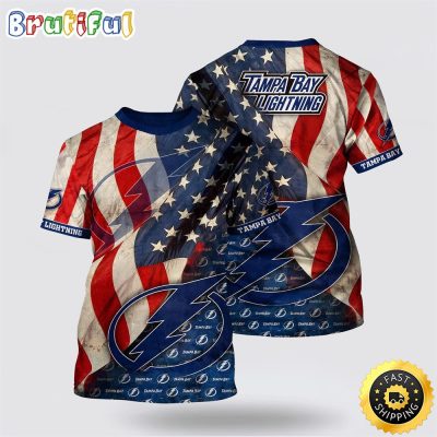 NHL Tampa Bay Lightning All Over Print T Shirt With American Flag Pattern Summer T Shirt
