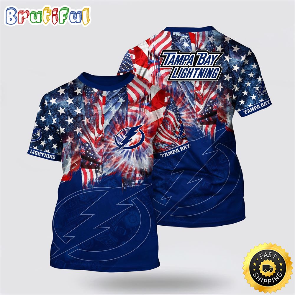 NHL Tampa Bay Lightning All Over Print T Shirt With American Independence Day Pattern Summer T Shirt NHL Tampa Bay Lightning All Over Print T Shirt With American Independence Day Pattern Summer T Shirt