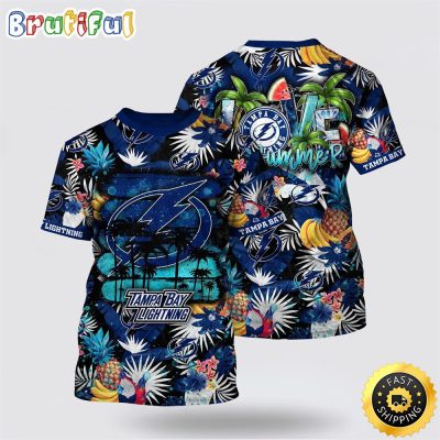 NHL Tampa Bay Lightning All Over Print T Shirt With Tropical Fruits Summer T Shirt