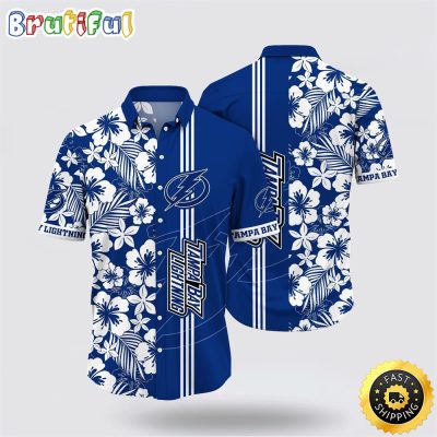 NHL Tampa Bay Lightning Hawaiian Shirt Tropical Apricot Blossom Pattern Summer Hawaiian Shirt