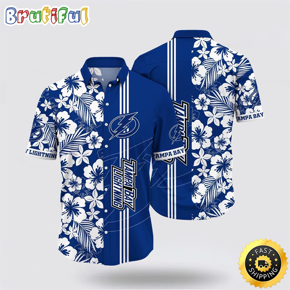 NHL Tampa Bay Lightning Hawaiian Shirt Tropical Apricot Blossom Pattern Summer Hawaiian Shirt