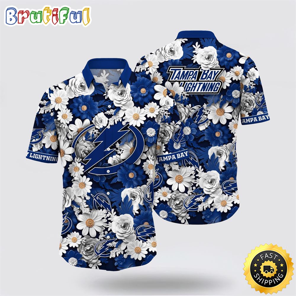 NHL Tampa Bay Lightning Hawaiian Shirt Tropical Begonia Flower Pattern Summer Hawaiian Shirt