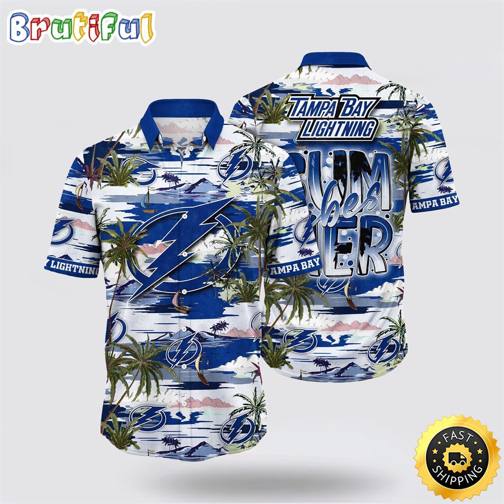 NHL Tampa Bay Lightning Hawaiian Shirt Tropical Desert Island Motif Summer Hawaiian Shirt