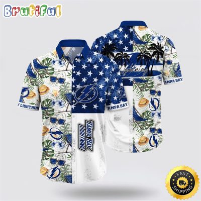 NHL Tampa Bay Lightning Hawaiian Shirt Tropical Hat And Glasses Pattern Summer Hawaiian Shirt