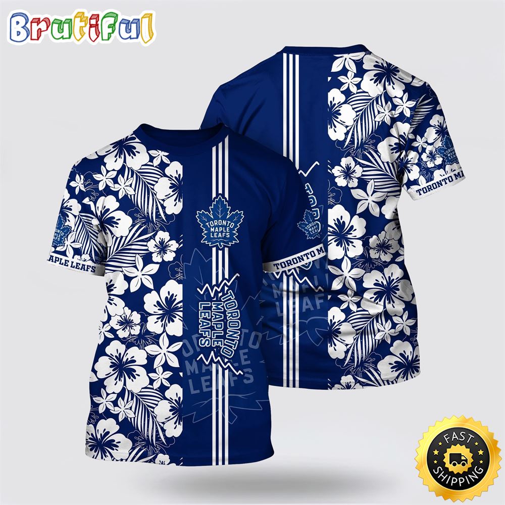 NHL Toronto Maple Leafs All Over Print T Shirt Tropical Apricot Blossom Pattern Summer T Shirt NHL Toronto Maple Leafs All Over Print T Shirt Tropical Apricot Blossom Pattern Summer T Shirt