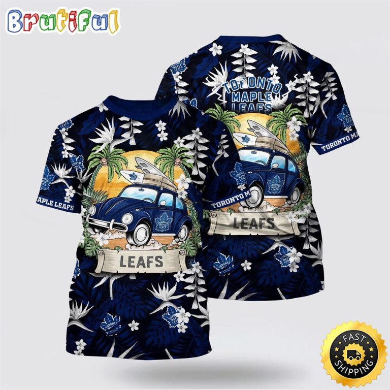 NHL Toronto Maple Leafs All Over Print T Shirt Tropical Forest Motif Car Traveling Summer T Shirt