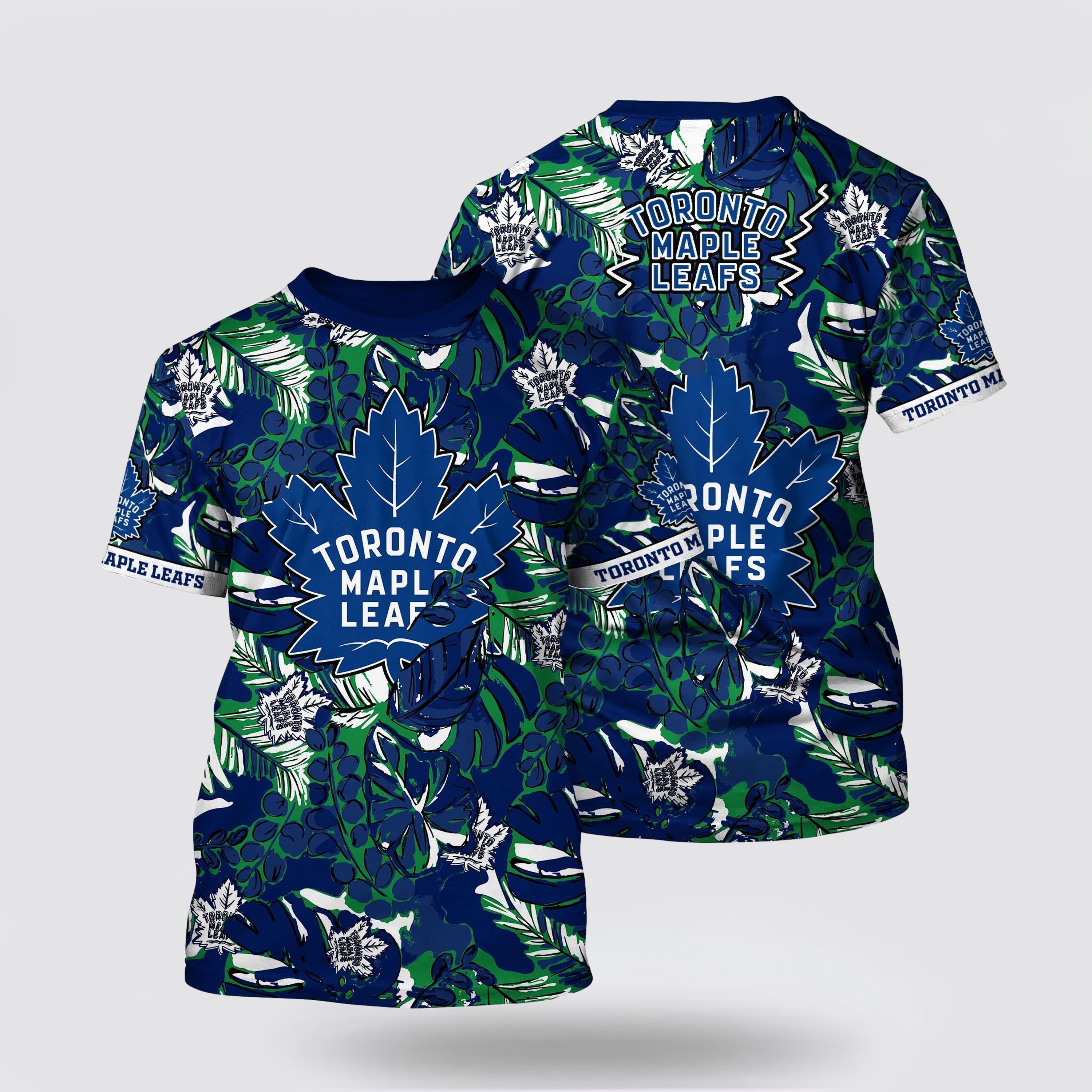 NHL Toronto Maple Leafs All Over Print T Shirt Tropical Leaf Pattern Summer T Shirt NHL Toronto Maple Leafs All Over Print T Shirt Tropical Leaf Pattern Summer T Shirt