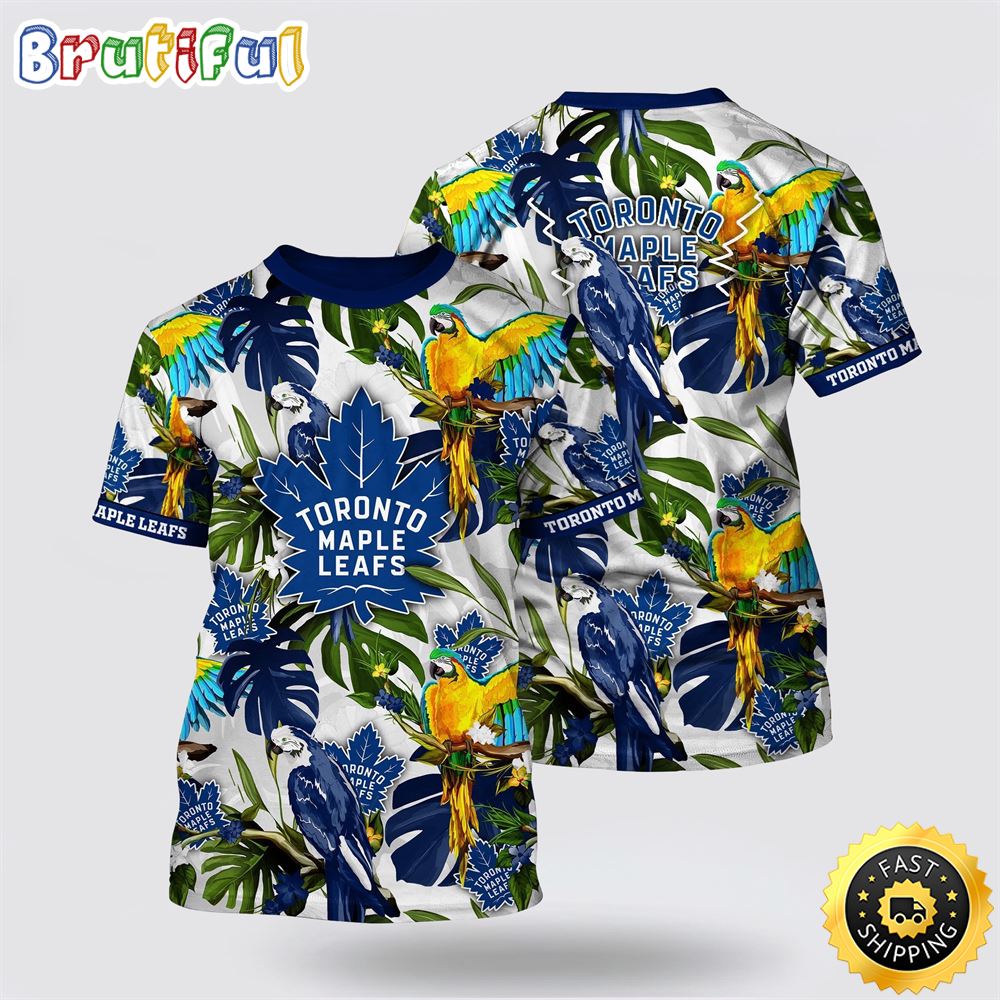 NHL Toronto Maple Leafs All Over Print T Shirt Tropical Parrot Pattern Summer T Shirt NHL Toronto Maple Leafs All Over Print T Shirt Tropical Parrot Pattern Summer T Shirt