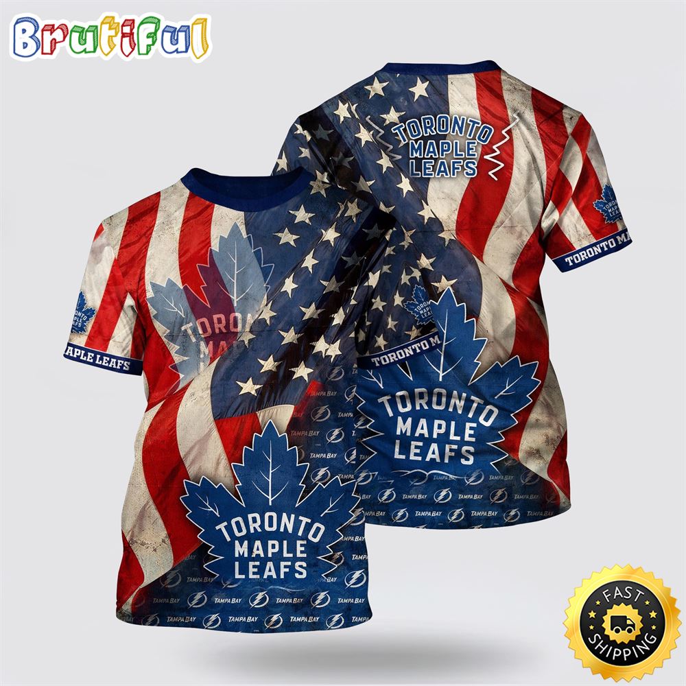 NHL Toronto Maple Leafs All Over Print T Shirt With American Flag Pattern Summer T Shirt