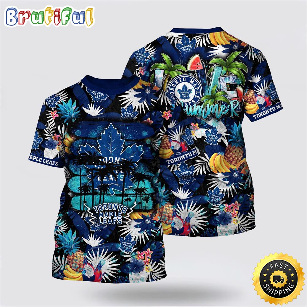NHL Toronto Maple Leafs All Over Print T Shirt With Tropical Fruits Summer T Shirt