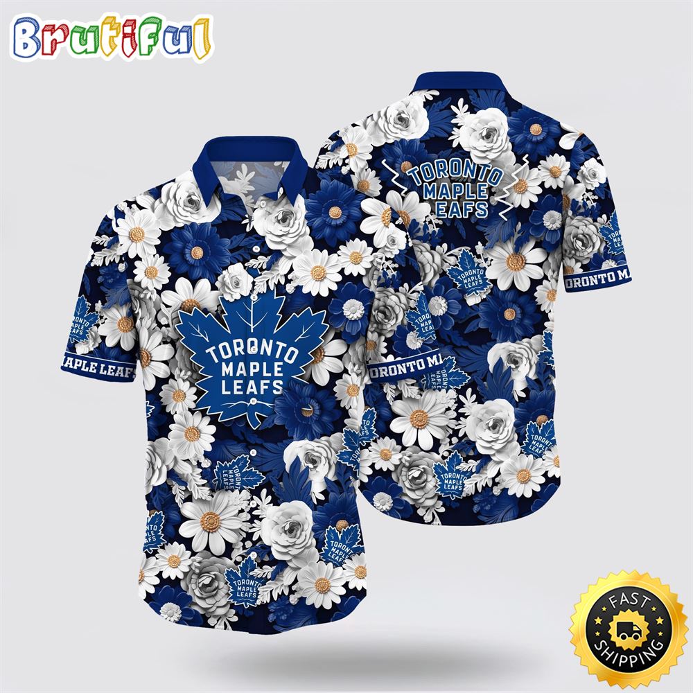 NHL Toronto Maple Leafs Hawaiian Shirt Tropical Begonia Flower Pattern Summer Hawaiian Shirt