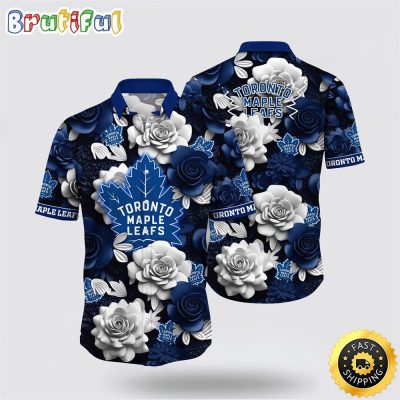 NHL Toronto Maple Leafs Hawaiian Shirt Tropical Rose Pattern Summer Hawaiian Shirt