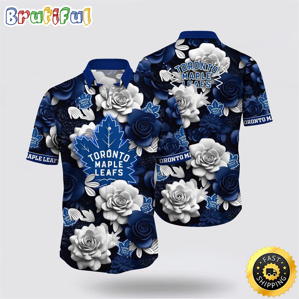 NHL Toronto Maple Leafs Hawaiian Shirt Tropical Rose Pattern Summer Hawaiian Shirt