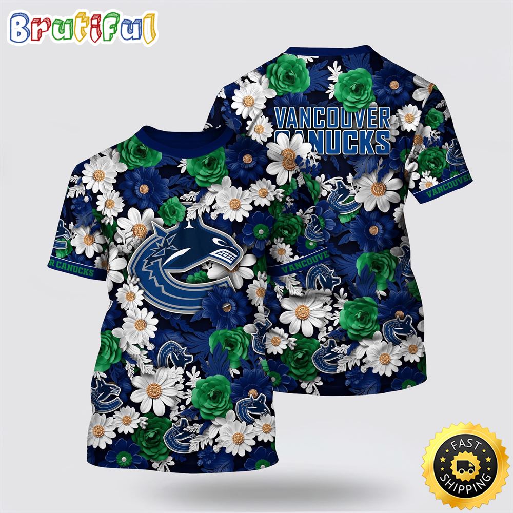 NHL Vancouver Canucks All Over Print T Shirt Tropical Begonia Flower Pattern Summer T Shirt