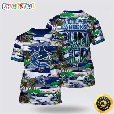 NHL Vancouver Canucks All Over Print T Shirt Tropical Desert Island Motif Summer T Shirt