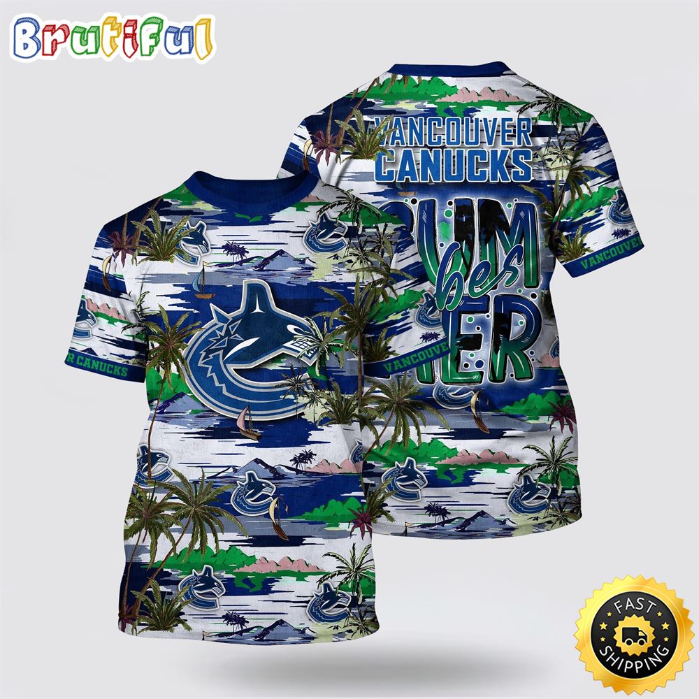 NHL Vancouver Canucks All Over Print T Shirt Tropical Desert Island Motif Summer T Shirt