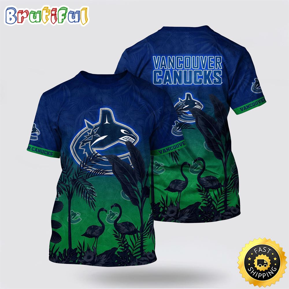 NHL Vancouver Canucks All Over Print T Shirt Tropical Flamingo Pattern Summer T Shirt