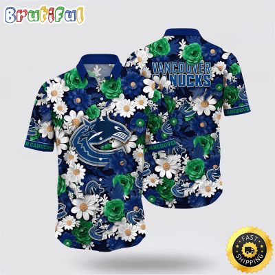 NHL Vancouver Canucks Hawaiian Shirt Tropical Begonia Flower Pattern Summer Hawaiian Shirt