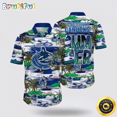 NHL Vancouver Canucks Hawaiian Shirt Tropical Desert Island Motif Summer Hawaiian Shirt