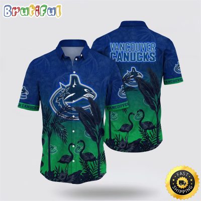NHL Vancouver Canucks Hawaiian Shirt Tropical Flamingo Pattern Summer Hawaiian Shirt