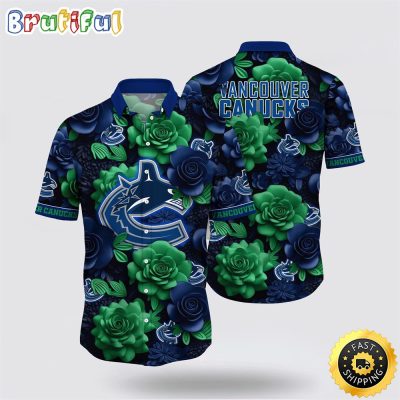 NHL Vancouver Canucks Hawaiian Shirt Tropical Rose Pattern Summer Hawaiian Shirt