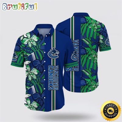 NHL Vancouver Canucks Hawaiian Shirt Tropical Tropical Forest Floral Pattern Summer Hawaiian Shirt