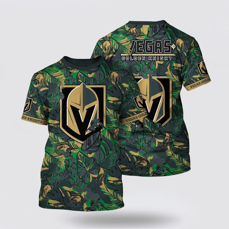 NHL Vegas Golden Knights All Over Print T Shirt Tropical Leaf Pattern Summer T Shirt