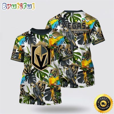 NHL Vegas Golden Knights All Over Print T Shirt Tropical Parrot Pattern Summer T Shirt