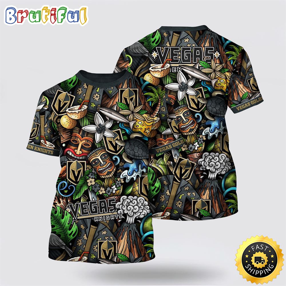 NHL Vegas Golden Knights All Over Print T Shirt Tropical Tiki Pattern Summer T Shirt