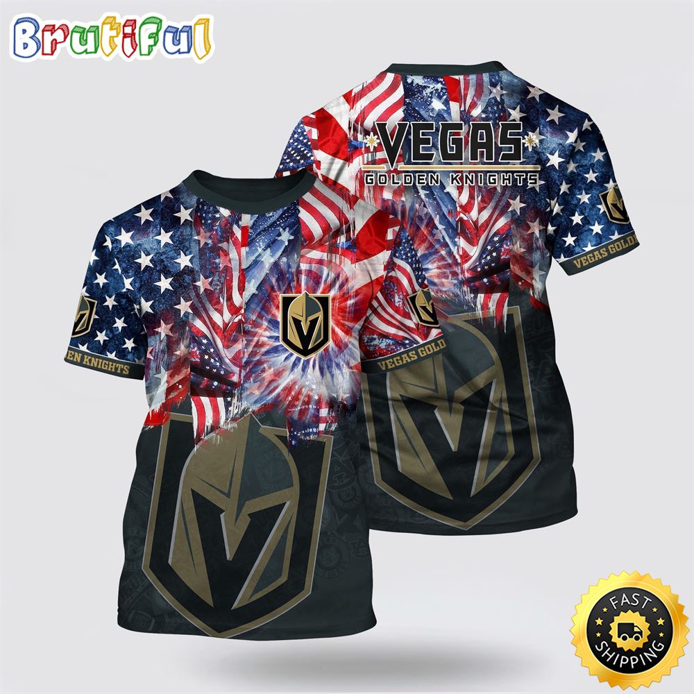 NHL Vegas Golden Knights All Over Print T Shirt With American Independence Day Pattern Summer T Shirt