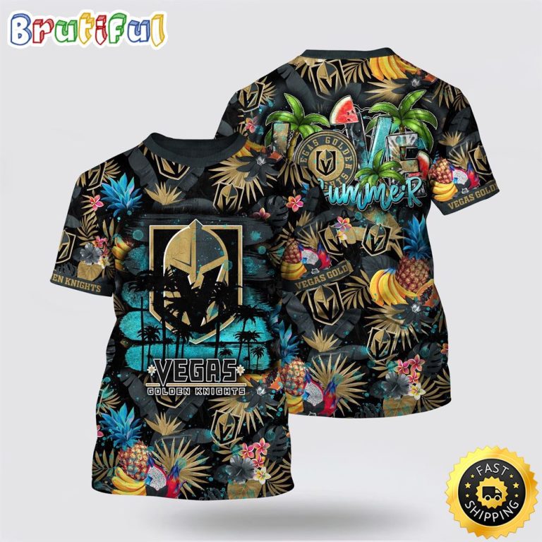 NHL Vegas Golden Knights All Over Print T Shirt With Tropical Fruits Summer T Shirt