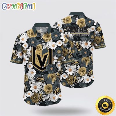 NHL Vegas Golden Knights Hawaiian Shirt Tropical Begonia Flower Pattern Summer Hawaiian Shirt