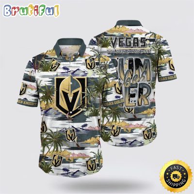 NHL Vegas Golden Knights Hawaiian Shirt Tropical Desert Island Motif Summer Hawaiian Shirt