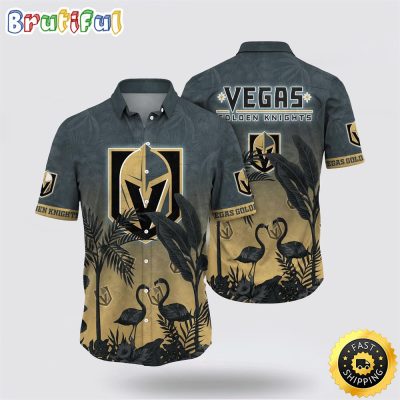 NHL Vegas Golden Knights Hawaiian Shirt Tropical Flamingo Pattern Summer Hawaiian Shirt