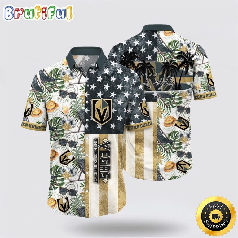 NHL Vegas Golden Knights Hawaiian Shirt Tropical Hat And Glasses Pattern Summer Hawaiian Shirt