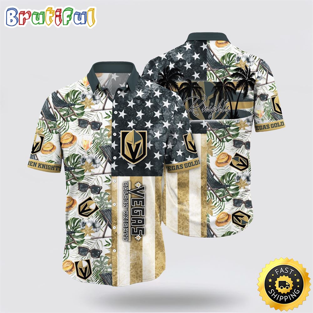 NHL Vegas Golden Knights Hawaiian Shirt Tropical Hat And Glasses Pattern Summer Hawaiian Shirt NHL Vegas Golden Knights Hawaiian Shirt Tropical Hat And Glasses Pattern Summer Hawaiian Shirt