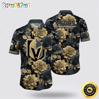 NHL Vegas Golden Knights Hawaiian Shirt Tropical Rose Pattern Summer Hawaiian Shirt