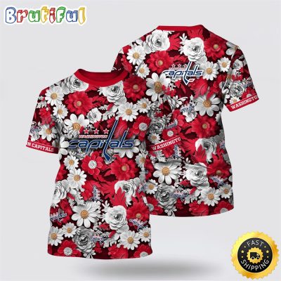 NHL Washington Capitals All Over Print T Shirt Tropical Begonia Flower Pattern Summer T Shirt