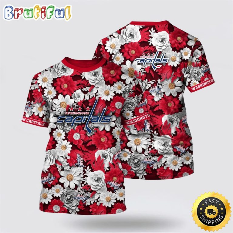 NHL Washington Capitals All Over Print T Shirt Tropical Begonia Flower Pattern Summer T Shirt