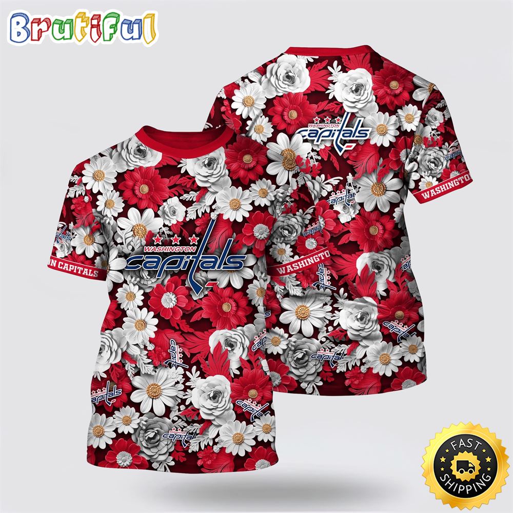 NHL Washington Capitals All Over Print T Shirt Tropical Begonia Flower Pattern Summer T Shirt NHL Washington Capitals All Over Print T Shirt Tropical Begonia Flower Pattern Summer T Shirt