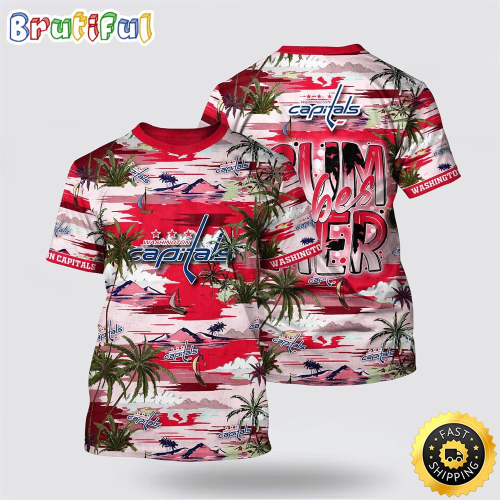 NHL Washington Capitals All Over Print T Shirt Tropical Desert Island Motif Summer T Shirt