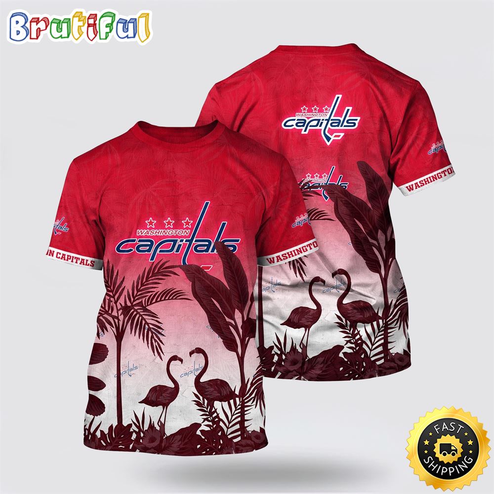 NHL Washington Capitals All Over Print T Shirt Tropical Flamingo Pattern Summer T Shirt