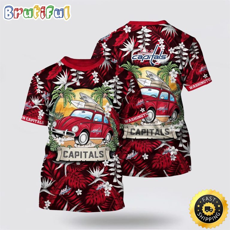 NHL Washington Capitals All Over Print T Shirt Tropical Forest Motif Car Traveling Summer T Shirt