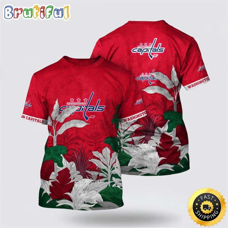 NHL Washington Capitals All Over Print T Shirt Tropical Forest Motifs Summer T Shirt