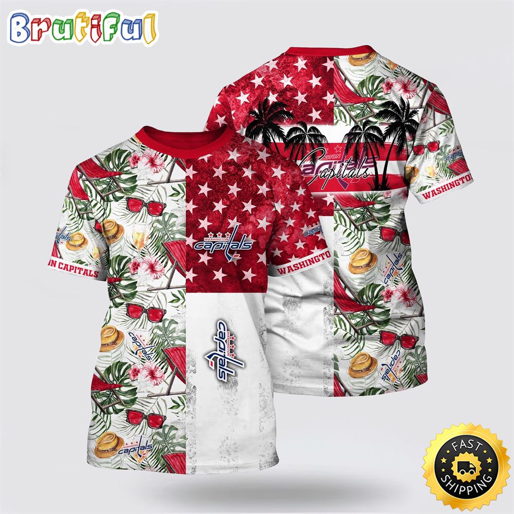 NHL Washington Capitals All Over Print T Shirt Tropical Hat And Glasses Pattern Summer T Shirt