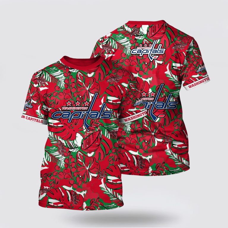 NHL Washington Capitals All Over Print T Shirt Tropical Leaf Pattern Summer T Shirt