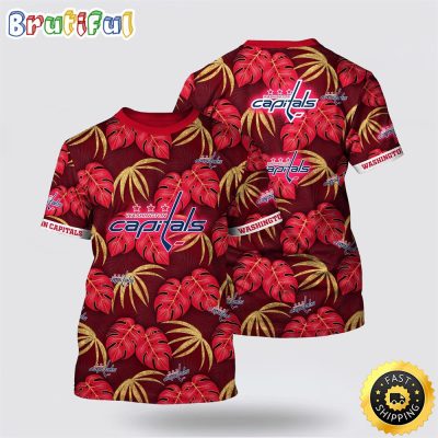 NHL Washington Capitals All Over Print T Shirt Tropical Motifs Summer T Shirt