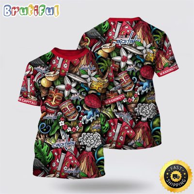 NHL Washington Capitals All Over Print T Shirt Tropical Tiki Pattern Summer T Shirt