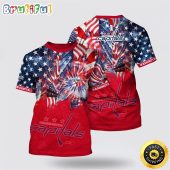 NHL Washington Capitals All Over Print T Shirt With American Independence Day Pattern Summer T Shirt